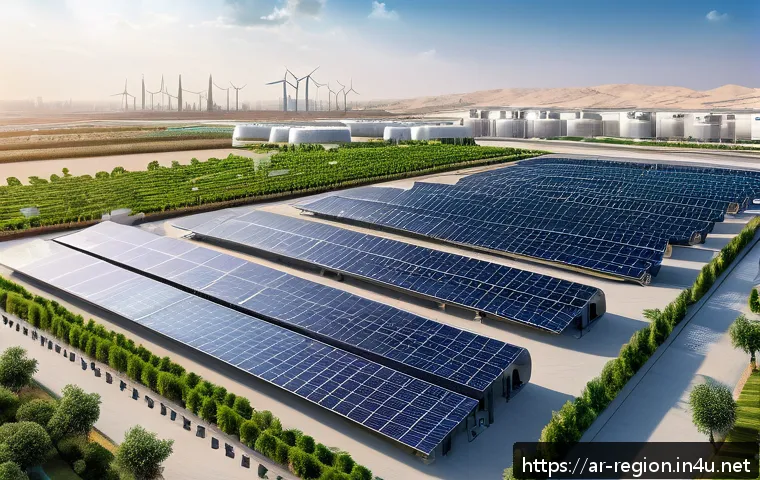 지역개발 관련 산업 동향 - A futuristic industrial zone in the Middle East featuring smart digital infrastructure with integrat...