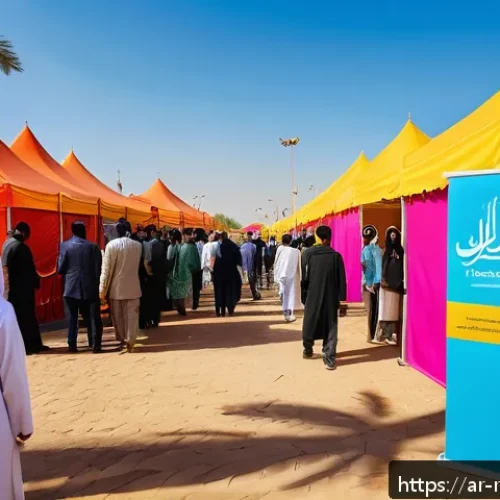 지역개발 주요 채용 공고 분석 - A vibrant local community job fair scene in an Arabic-speaking region, featuring diverse young profe...